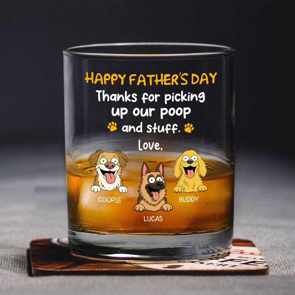 Happy Father's Day, Thank For Picking Up Our Poop Print Rock Glass Personalized Gift HO82 893712