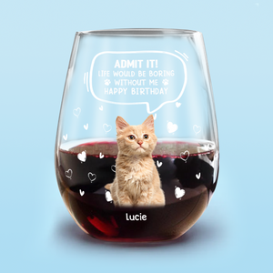 Custom Photo Life Would Be Boring Without Me Cat Wine Glass HA75 892304