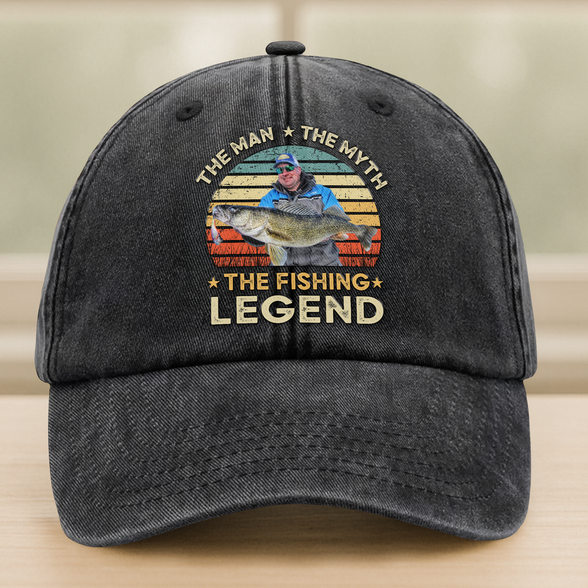 Custom Photo The Fishing Legend Washed Denim Baseball Cap HA75 892488