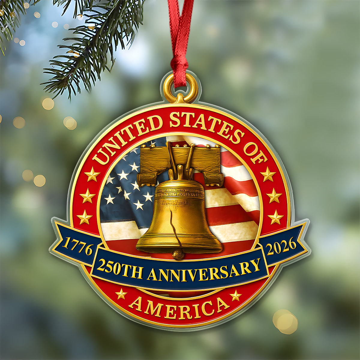 USA 250th Anniversary Liberty Bell Semiquincentennial Acrylic Ornament HO82 900370