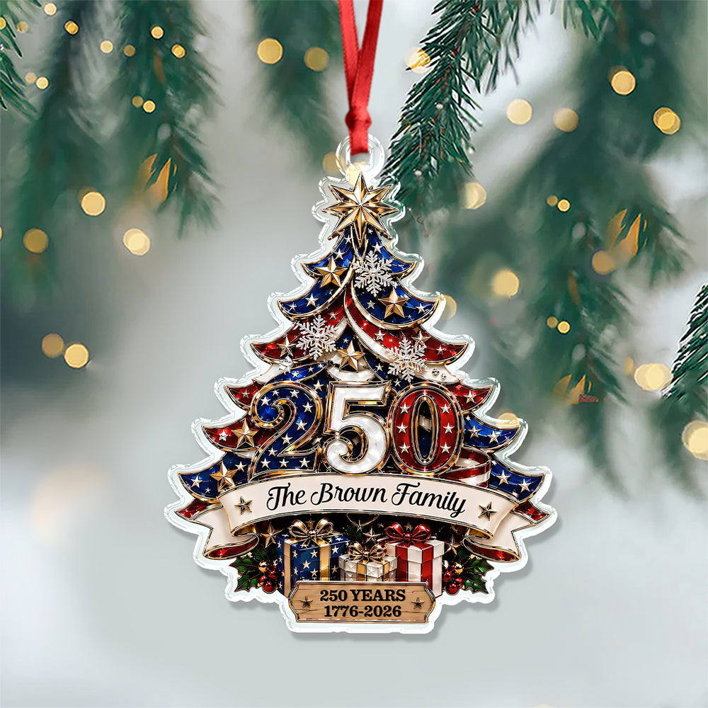 Personalized Family Christmas Tree 250 Years 1776-2026 Patriotic Acrylic Ornament CH07 180416