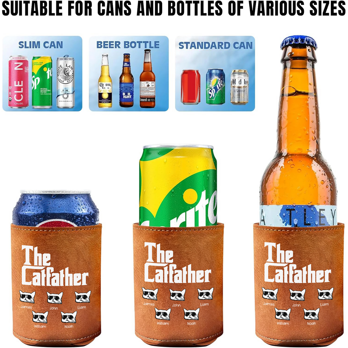 Personalized The Catfather Leather Can Cooler Holder Gift For Cat Dad HO82 894094