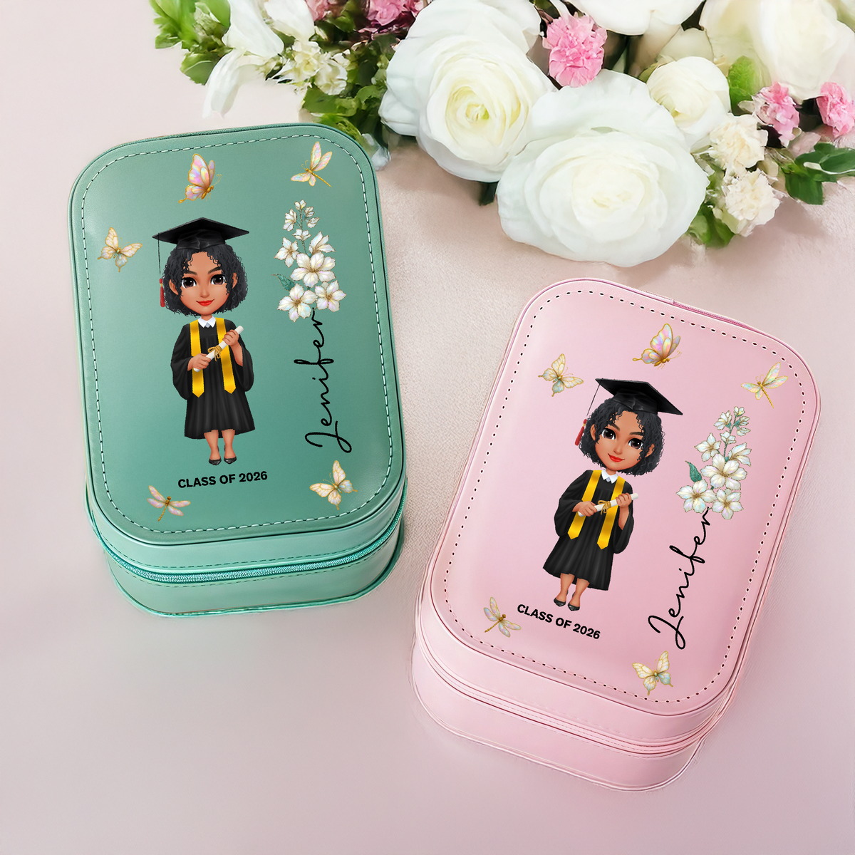 Personalized Graduation Girl With Flower On Makeup Box With LED TH10 896595