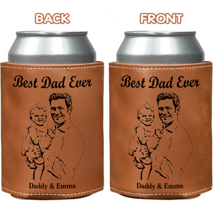 Custom Pencil Drawing Photo Best Dad Ever Leather Can Cooler Holder LM32 893667