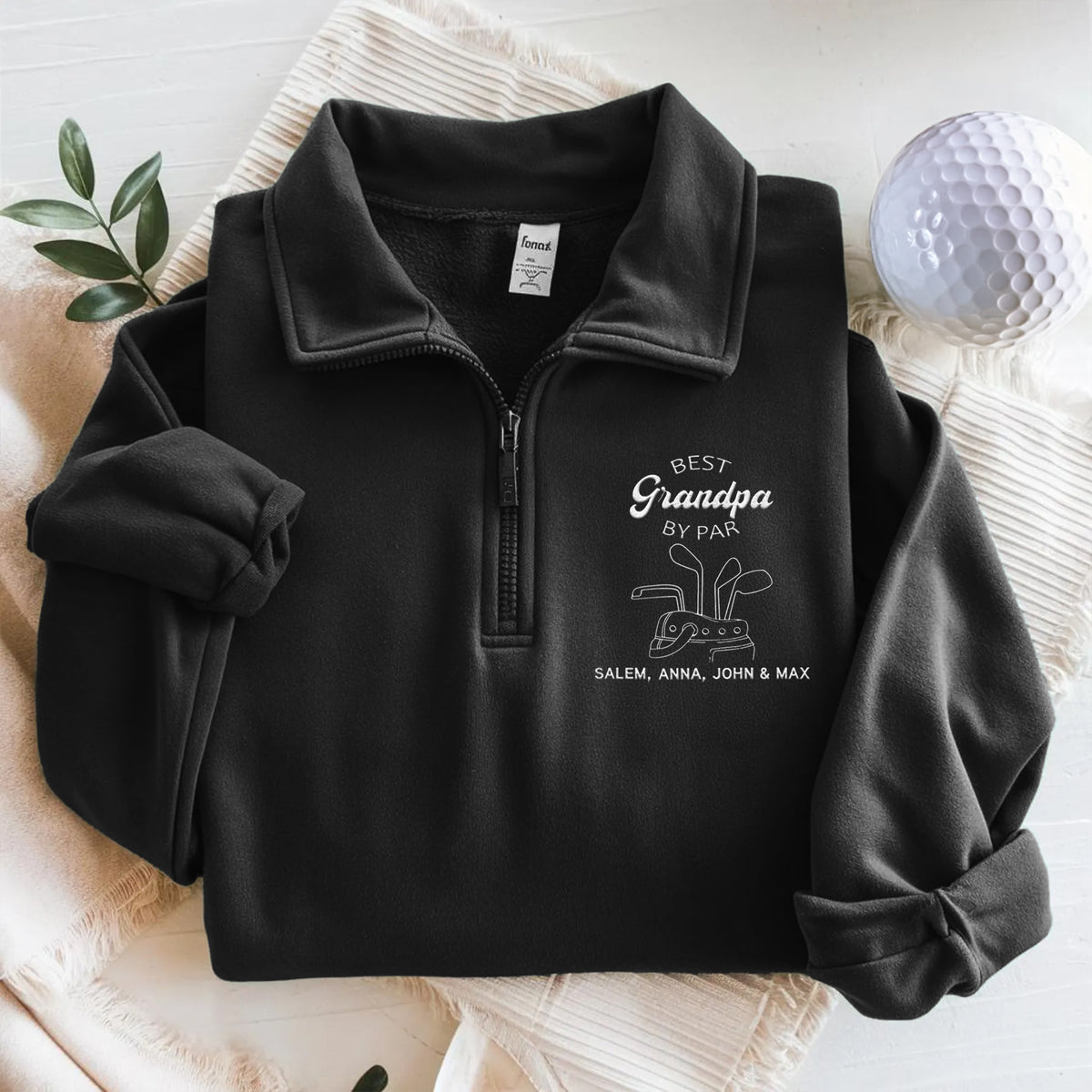 Personalized Best Grandpa By Par, Custom Golf Grandpa With Grandkids' Names Embroidered Golf Quarter Zip Sweater TH10 898171