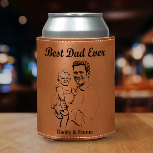Custom Pencil Drawing Photo Best Dad Ever Leather Can Cooler Holder LM32 893667