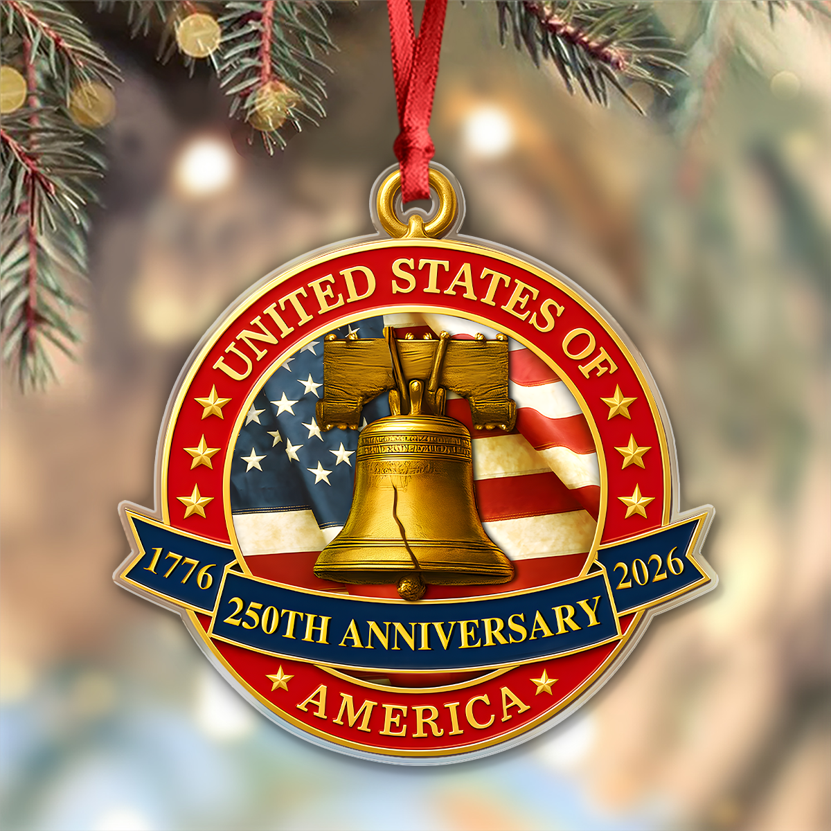 USA 250th Anniversary Liberty Bell Semiquincentennial Acrylic Ornament HO82 900370