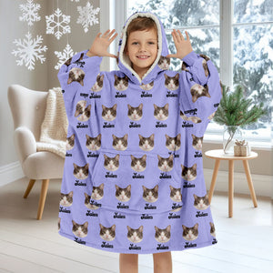 Custom Pet Portrait Hoodie Blanket – Personalized Dog/Cat/Person Photo & Name Gift HA75 898452