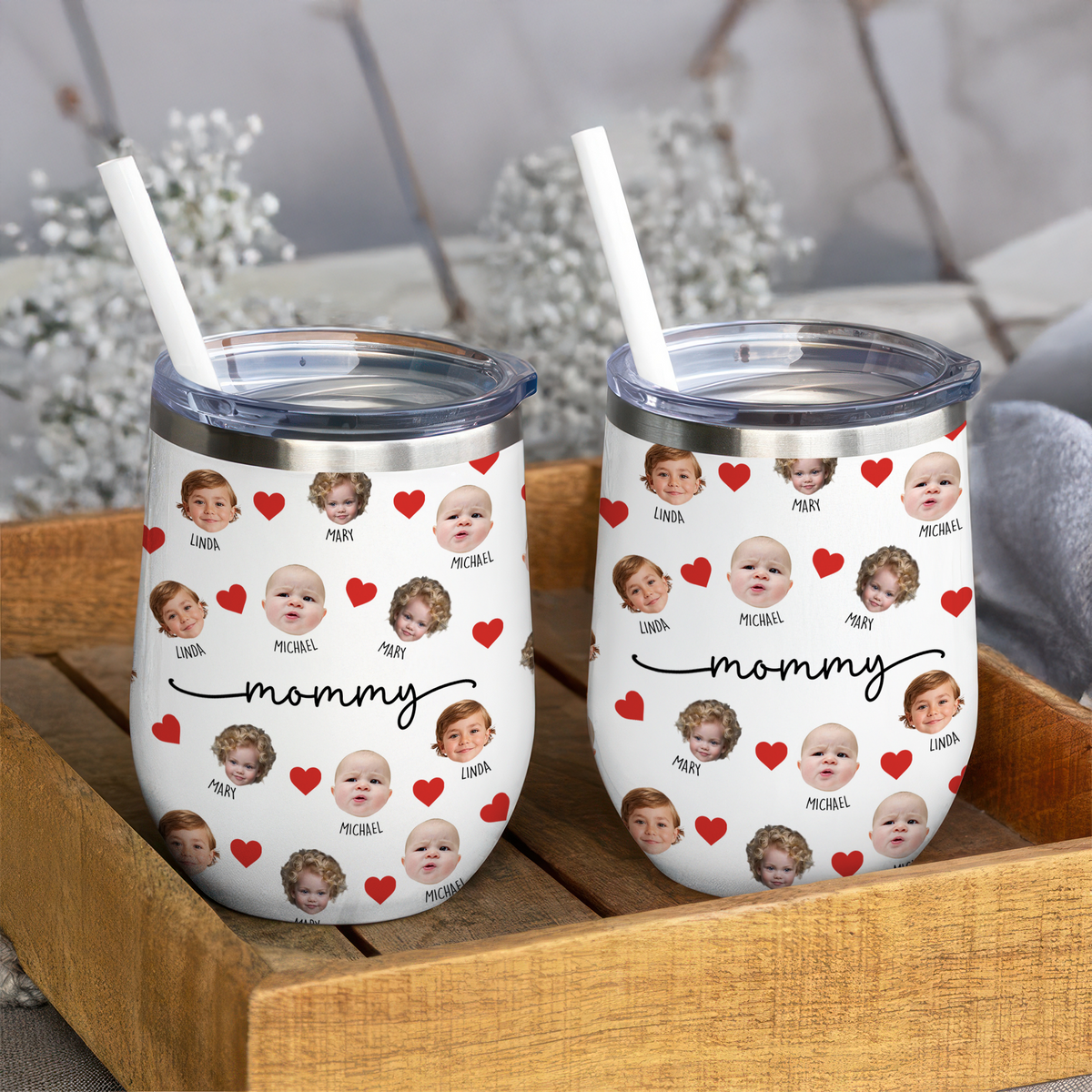 Custom Kid Face Photo Family Wine Tumbler Gift For Dad Mom HO82 894132