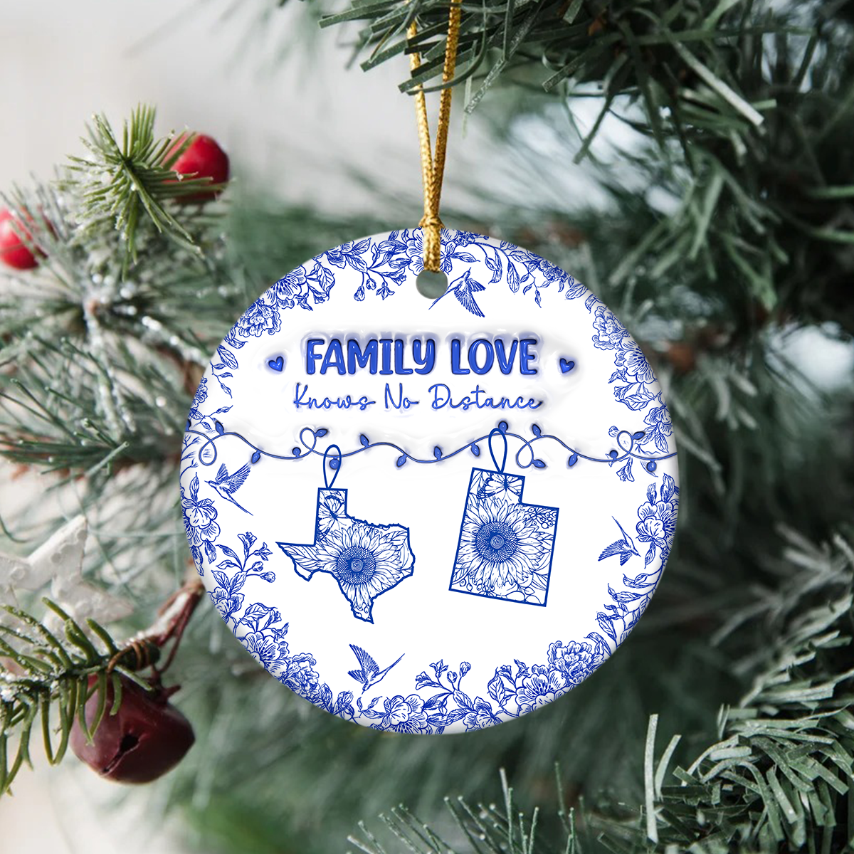 Personalized Family Love Knows No Distance Toile De Jouy Style Ceramic Ornament HO82 894834