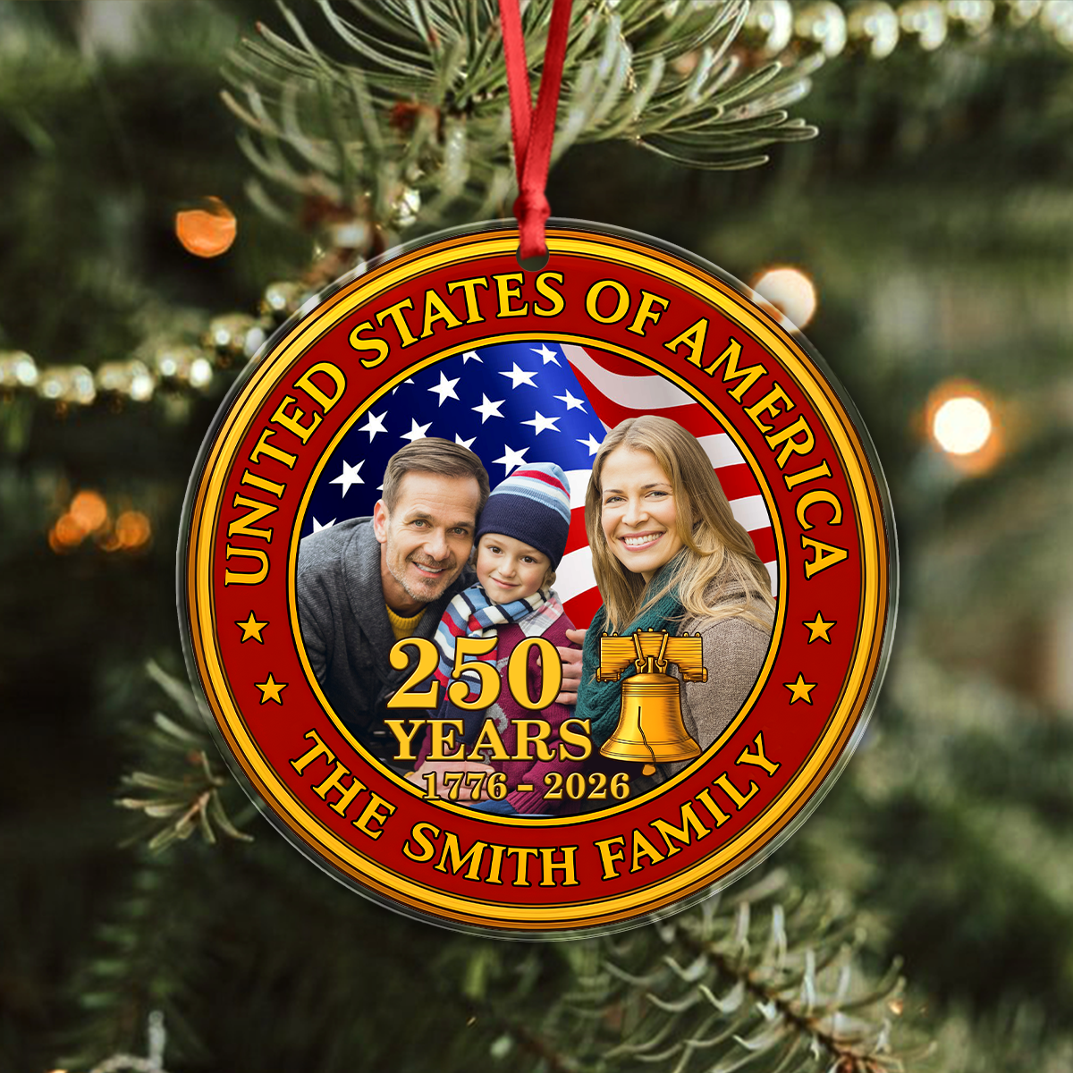 Custom Family Photo USA 250th Anniversary Acrylic Ornament CH07 899602