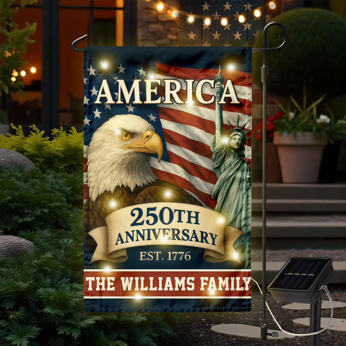 Custom Family Name Celebrate America 250th Anniversary LED Garden Flag Patriotic Gifts CH07 899152