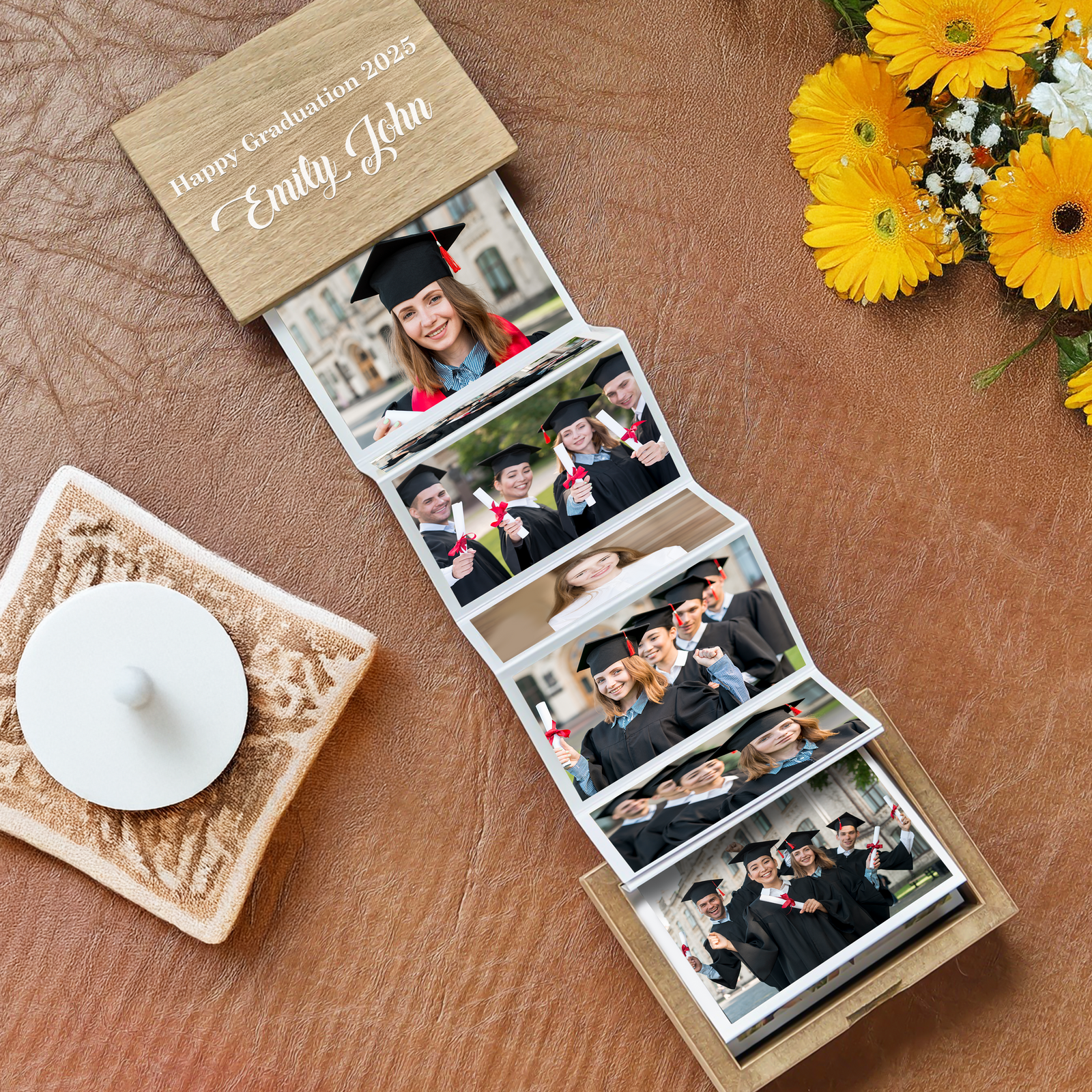 Custom Pull Out Photo Class of 2025 Graduation Wooden Photo Box LM32 893431