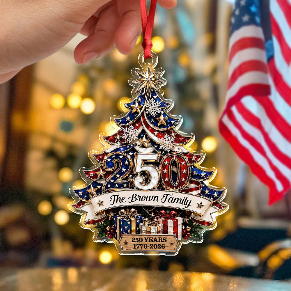 Personalized Family Christmas Tree 250 Years 1776-2026 Patriotic Acrylic Ornament CH07 180416