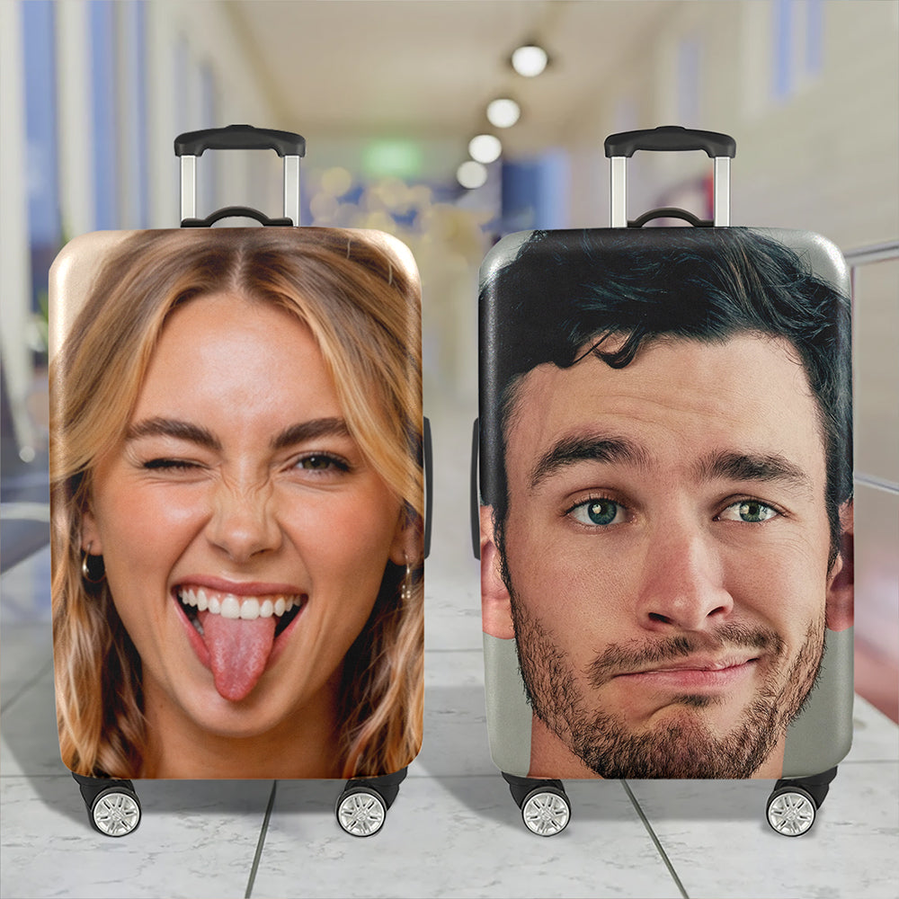 Personalized Photo Luggage Cover, Custom Funny Travel Suitcase Cover, Unique Travel Gift HA75 921904