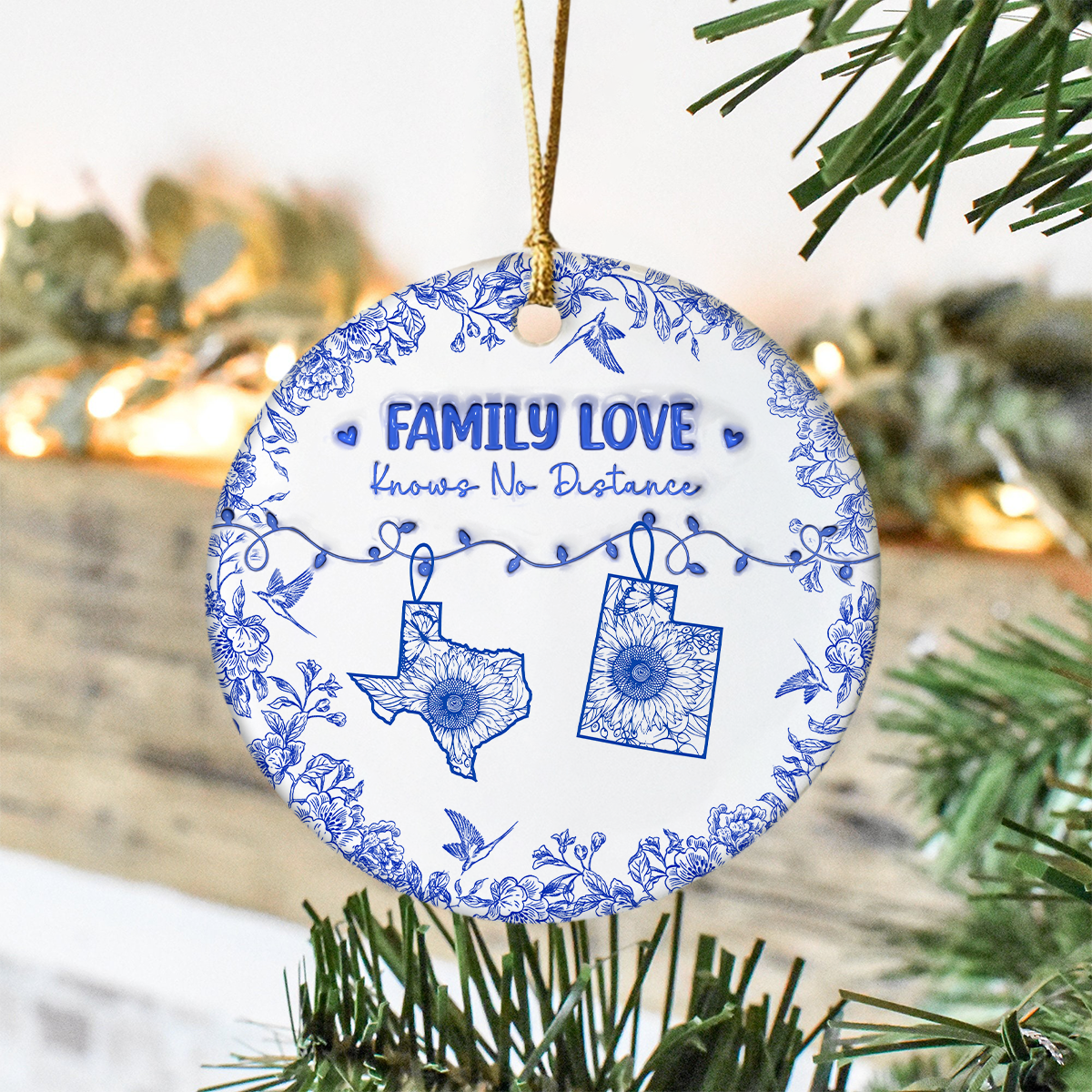 Personalized Family Love Knows No Distance Toile De Jouy Style Ceramic Ornament HO82 894834