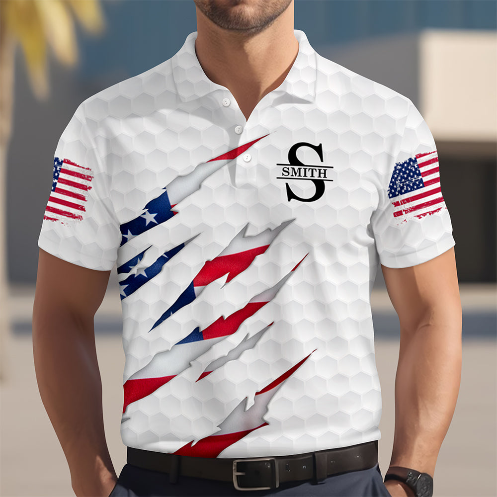 Personalized Golf Ball Pattern With America Flag Polo Shirt Gift For Golfer, Golf Lovers HO82 900806