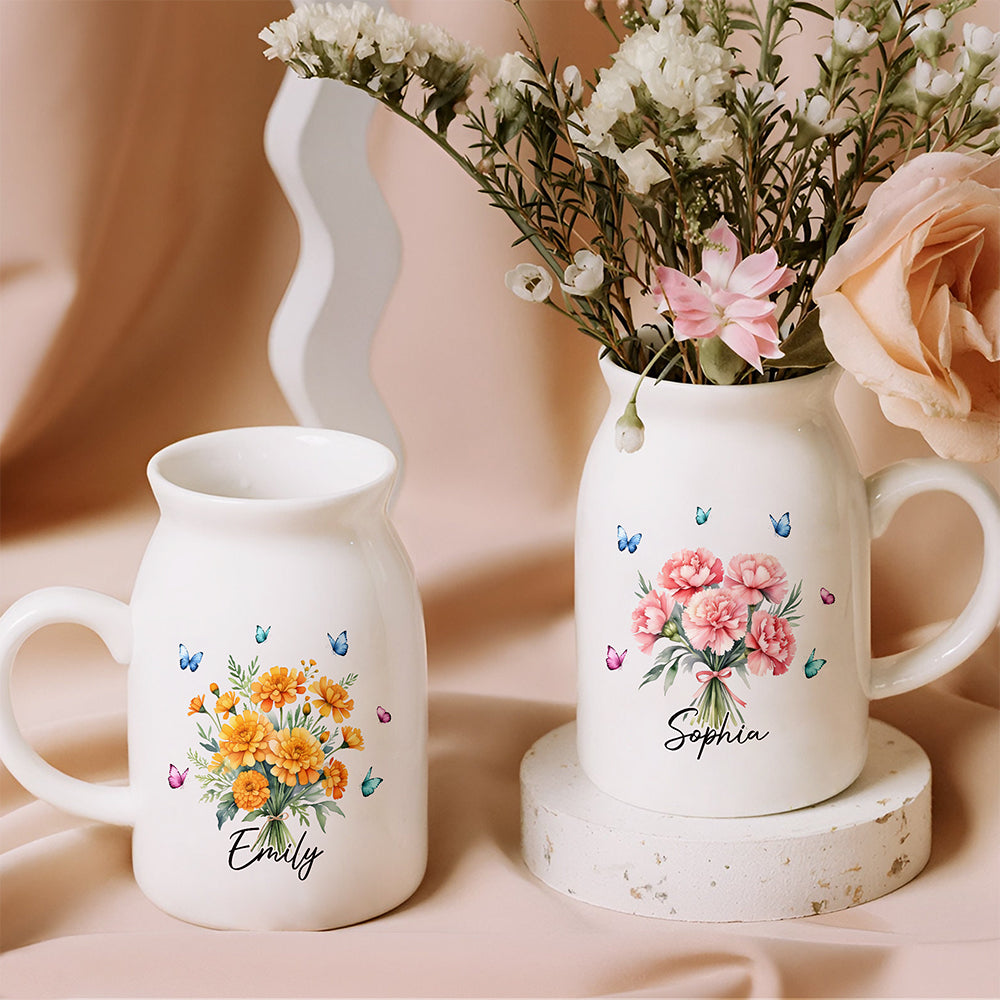 Custom Name Birth Month Flower Vase, Personalized Gift for Her HO82 901774