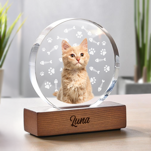 Custom Cat Photo With Bone For Cat Lover Round Acrylic Frame Block TH10 894067