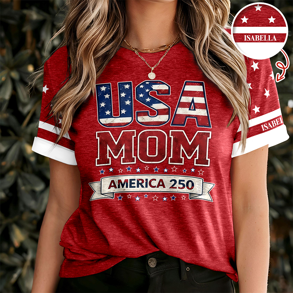 Custom Name USA Mom With 250 Years Anniversary AOP Shirt HO82 901914