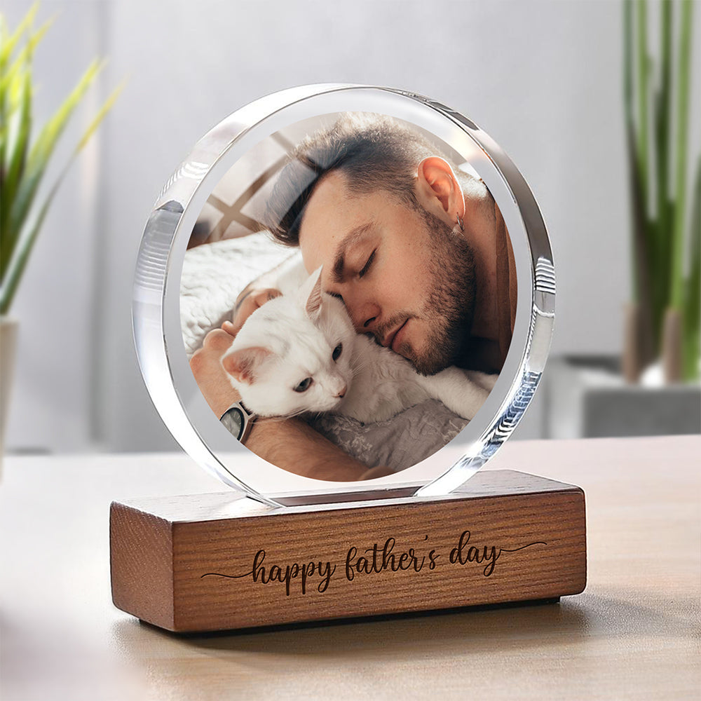 Custom Dog Cat Photo Round Acrylic Frame Block Father's Day Gift For Dad HA75 892438