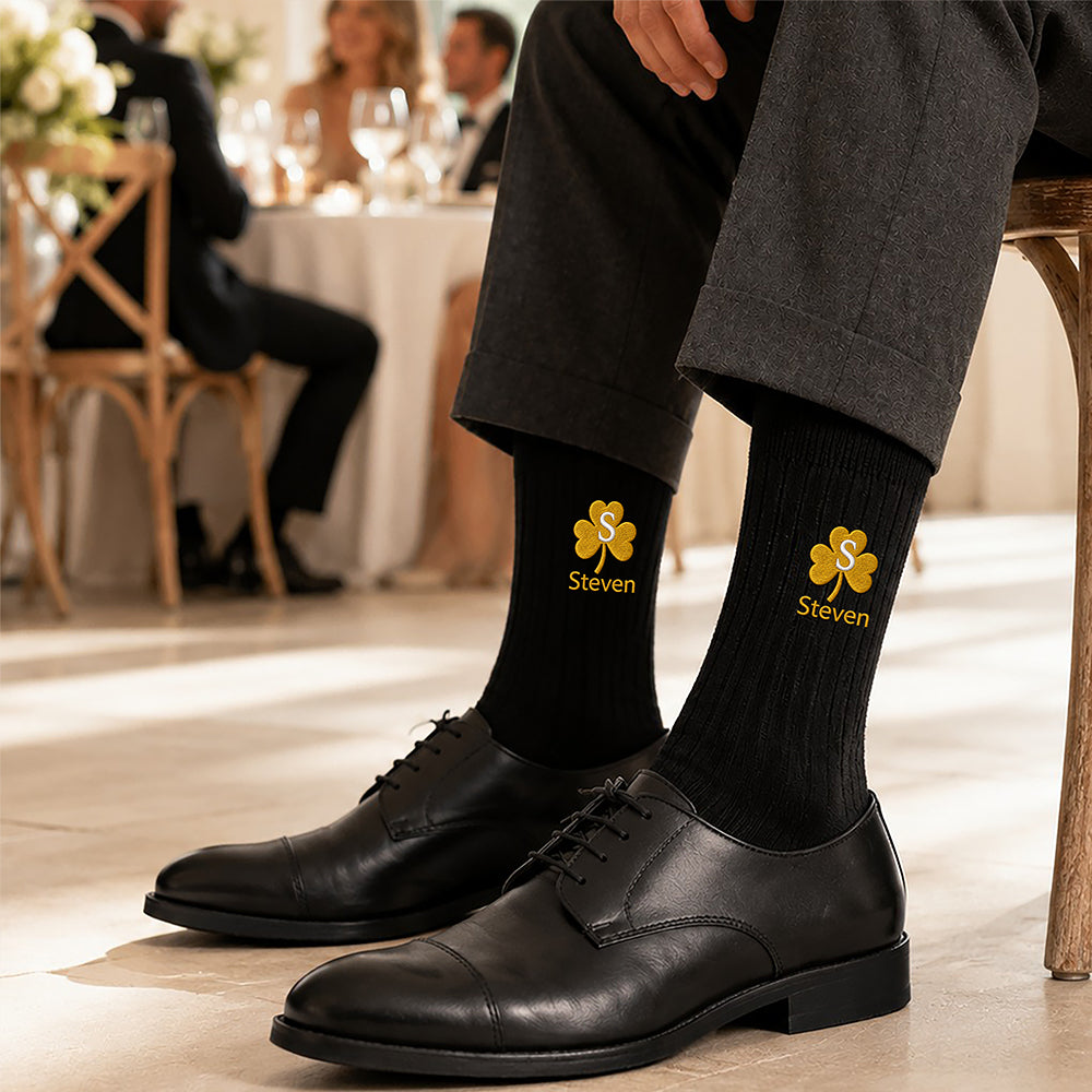 Personalized Name With Clover Leaf Embroidered Socks HO82 903282