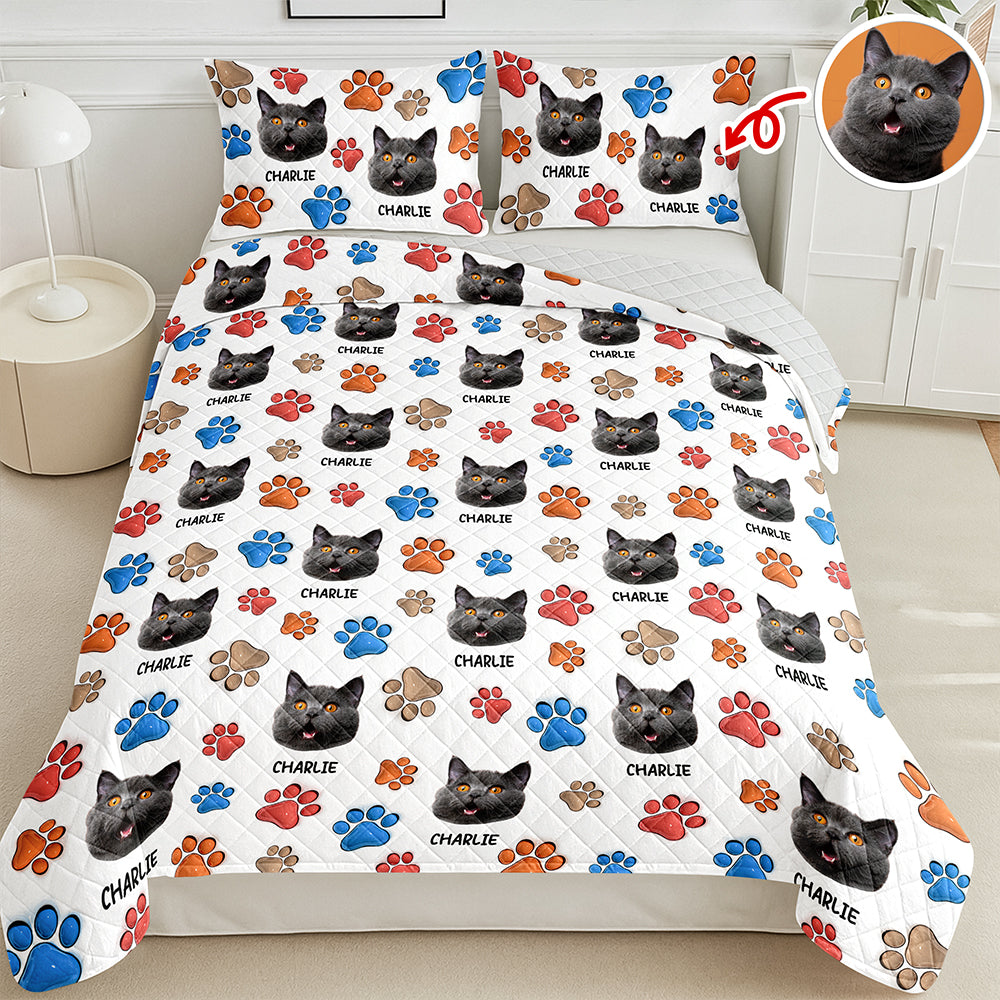 Custom Dog Cat Photo You Left Paw Prints On My Heart 3D Inflated Effect Quilt Bedding Set HO82 900404