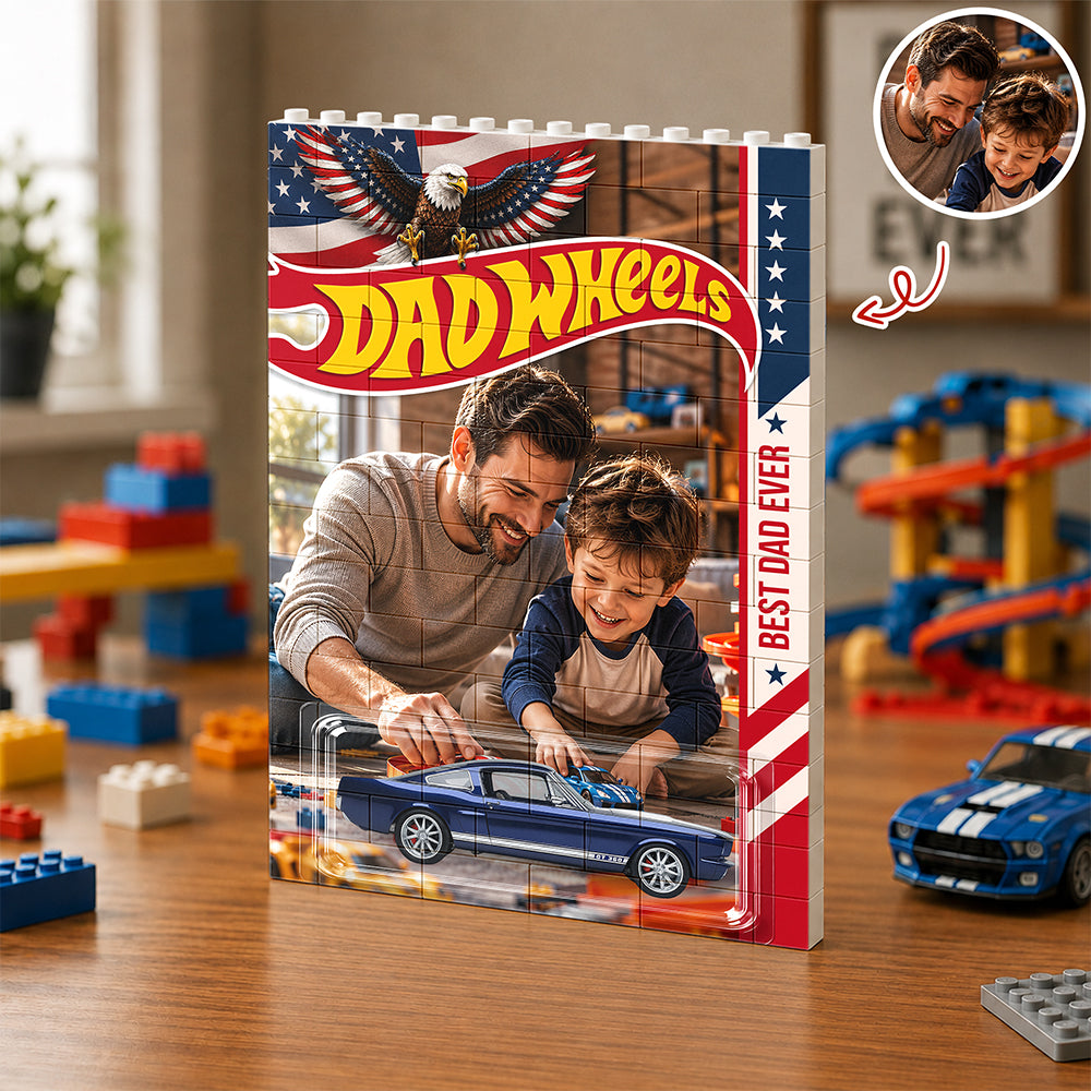 Personalized US Flag Dad Wheels Building Brick Block LM32 669333