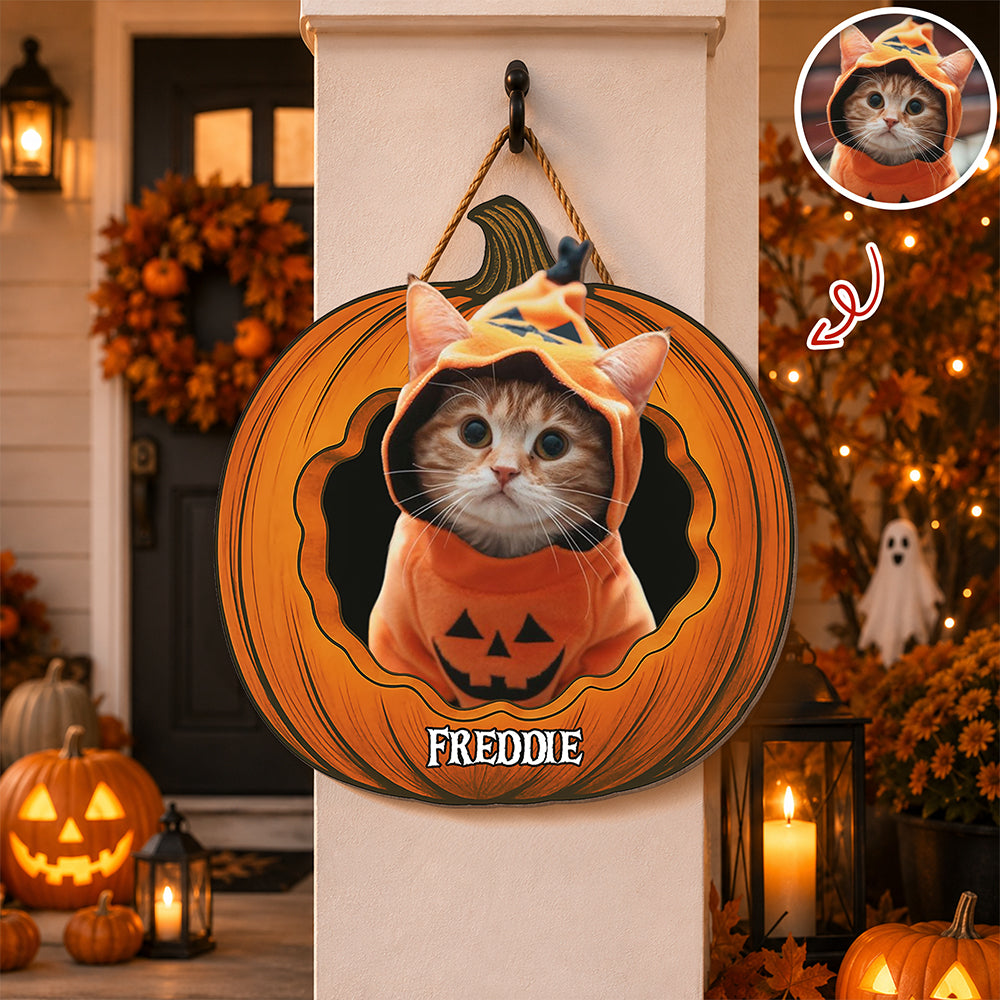 Custom Photo Pumpkin Halloween Pet Door Sign - Gift for Pet Lovers HO82 903162