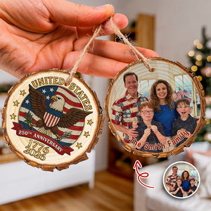 Custom Family Photo USA 250th Anniversary Eagle USA Flag Wood Slice Ornament HO82 900124