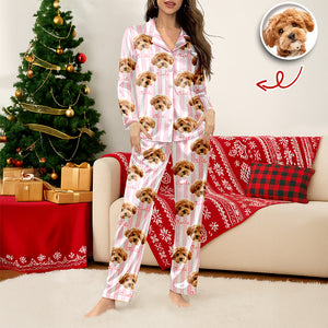 Custom Dog Photo With Stripe Personalized Satin Pajamas For Dog Lover HO82 900762