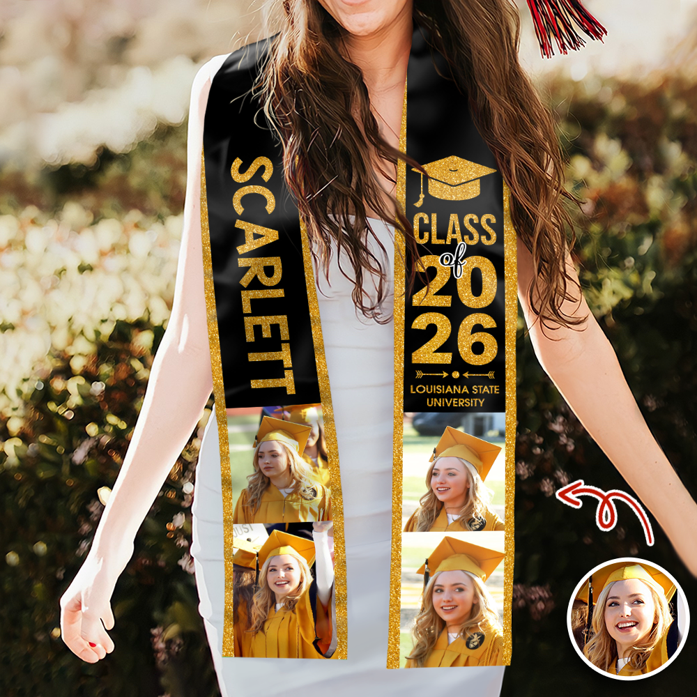 Custom Photo Class of 2026 Glitter Graduation Stole – Personalized Grad Sash LM32 899321