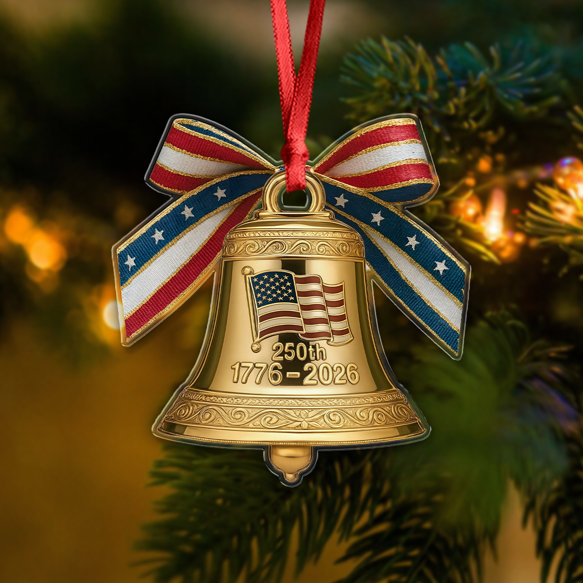 America 250th Birthday Bowtie Bell Acrylic Ornament LM32 895487