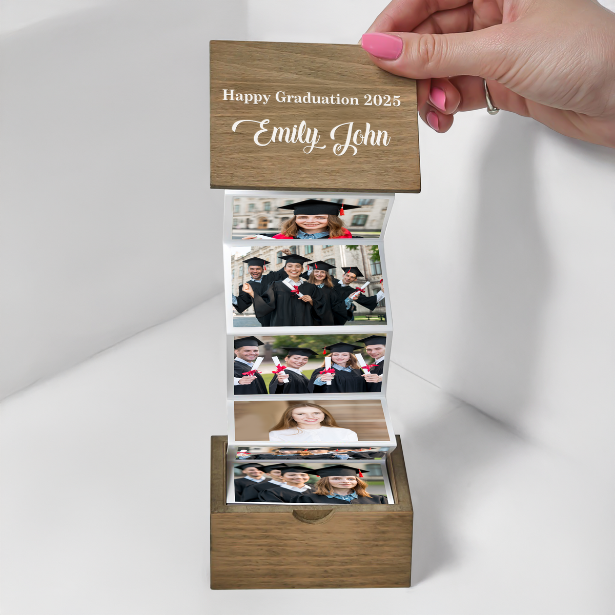 Custom Pull Out Photo Class of 2025 Graduation Wooden Photo Box LM32 893431