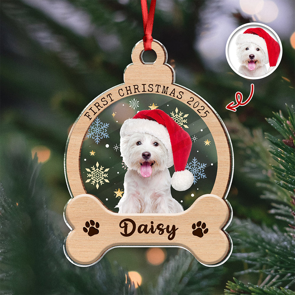 Custom Photo Dog First Christmas Wood And Acrylic Ornament HA75 897042