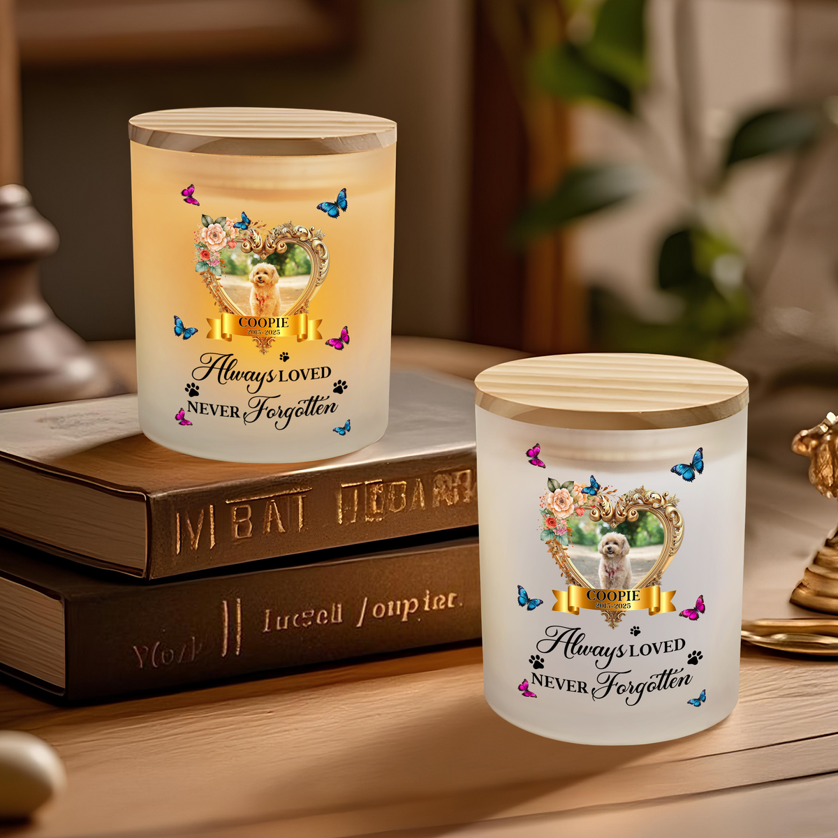 Custom Photo Pet Always Loved Never Forgotten Glass Jar With LED Candle HO82 893826