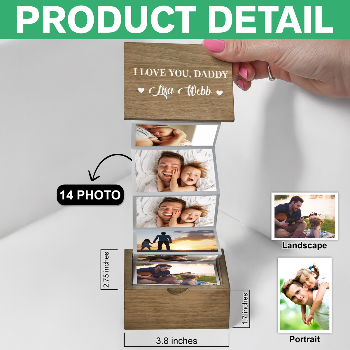 Custom Pull Out Photo I Love Daddy Memory Wooden Photo Box For Father's Day LM32 893429