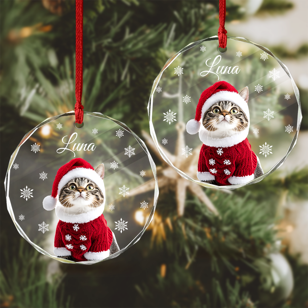 Custom Photo Cat Glass Ornament For Christmas HA75 897240