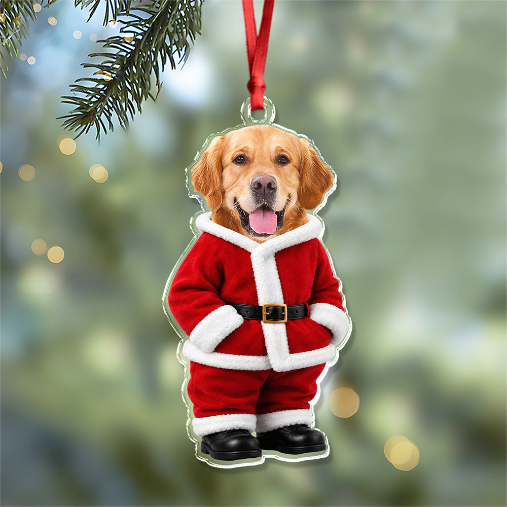 Custom Dog Cat Photo Santa Suit Acrylic Ornament, Christmas Gift For Pet Lovers TH10 170735