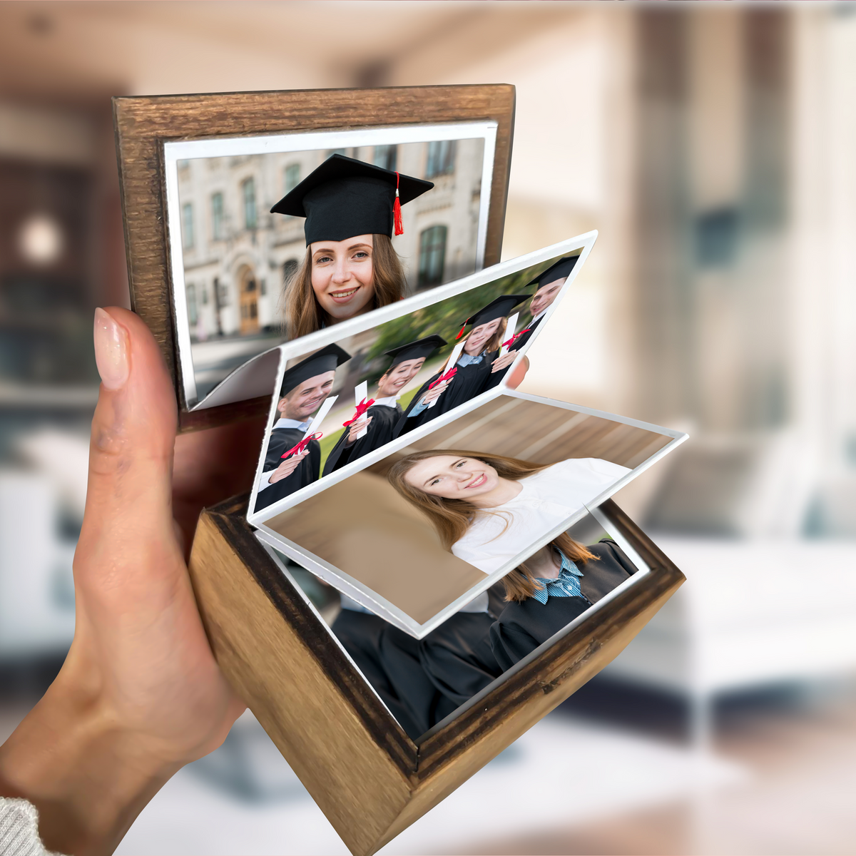 Custom Pull Out Photo Class of 2025 Graduation Wooden Photo Box LM32 893431
