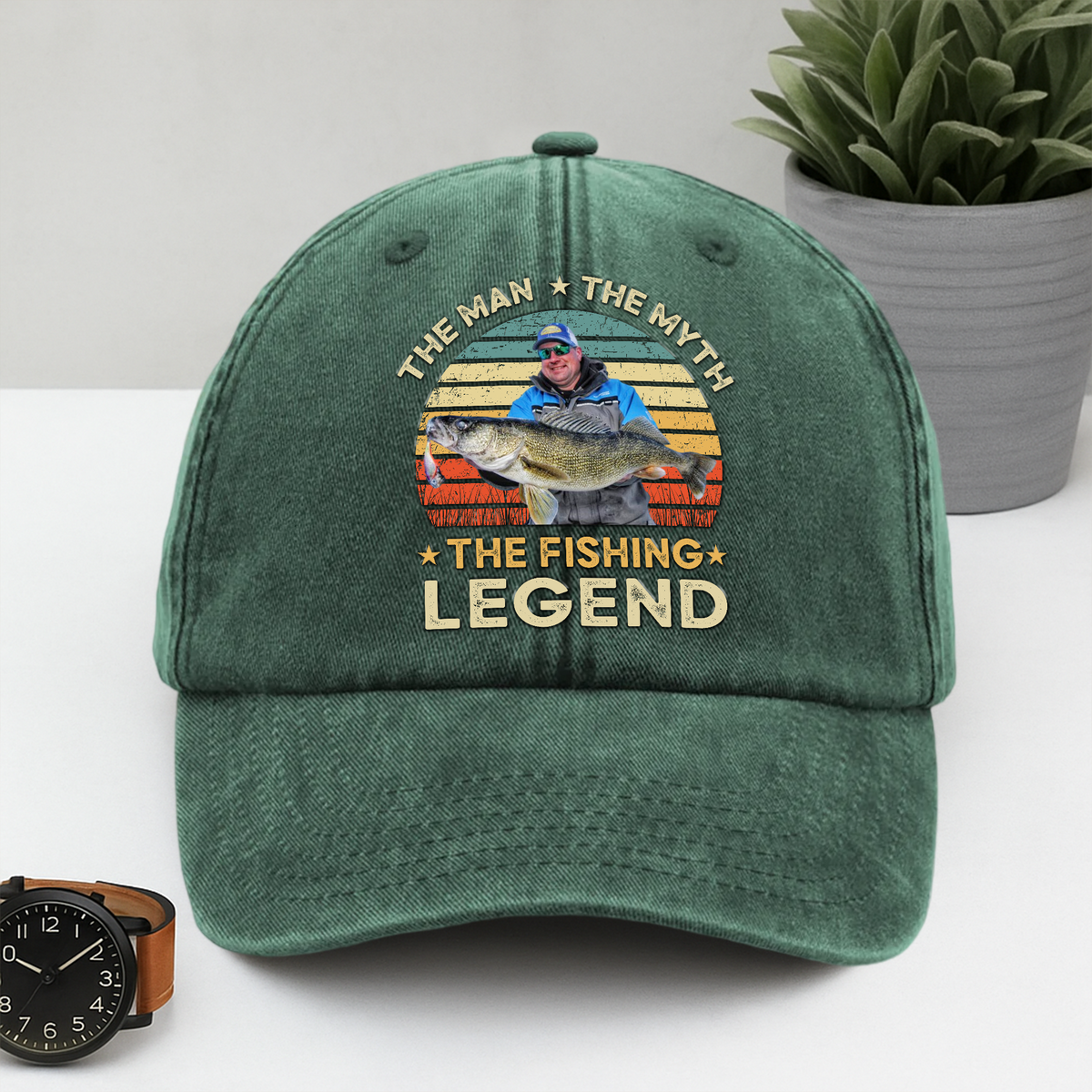 Custom Photo The Fishing Legend Washed Denim Baseball Cap HA75 892488