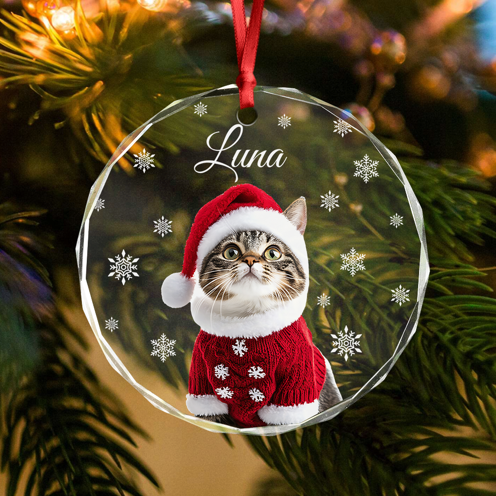 Custom Photo Cat Glass Ornament For Christmas HA75 897240