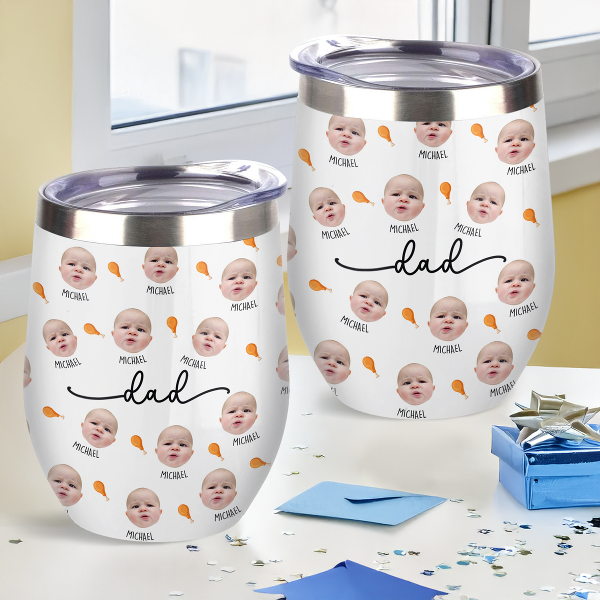 Custom Kid Face Photo Family Wine Tumbler Gift For Dad Mom HO82 894132