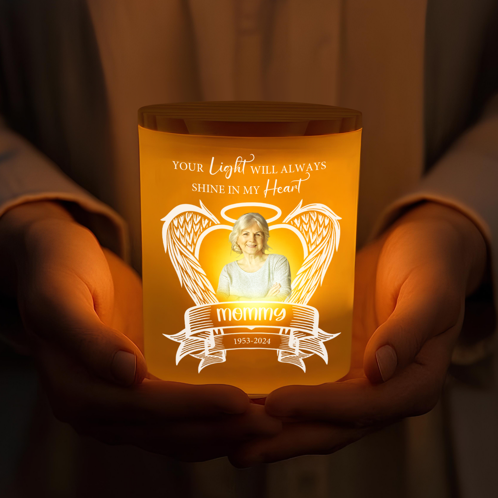 Custom Photo Your Light Will Always Shine In My Heart Memorial Glass Jar With LED Candle HO82 893828