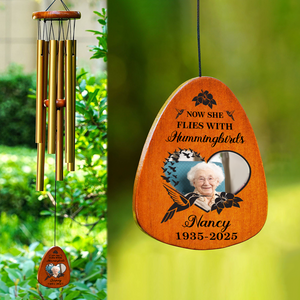 Custom Photo Now She Flies With Hummingbirds Memorial Wind Chimes HO82 893632
