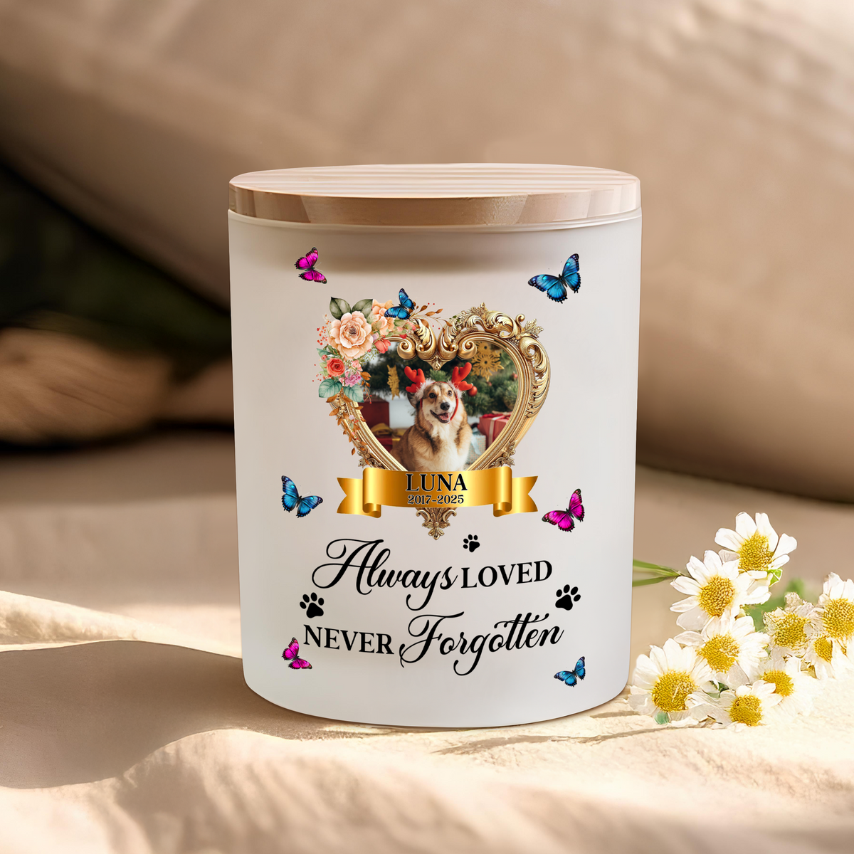 Custom Photo Pet Always Loved Never Forgotten Glass Jar With LED Candle HO82 893826
