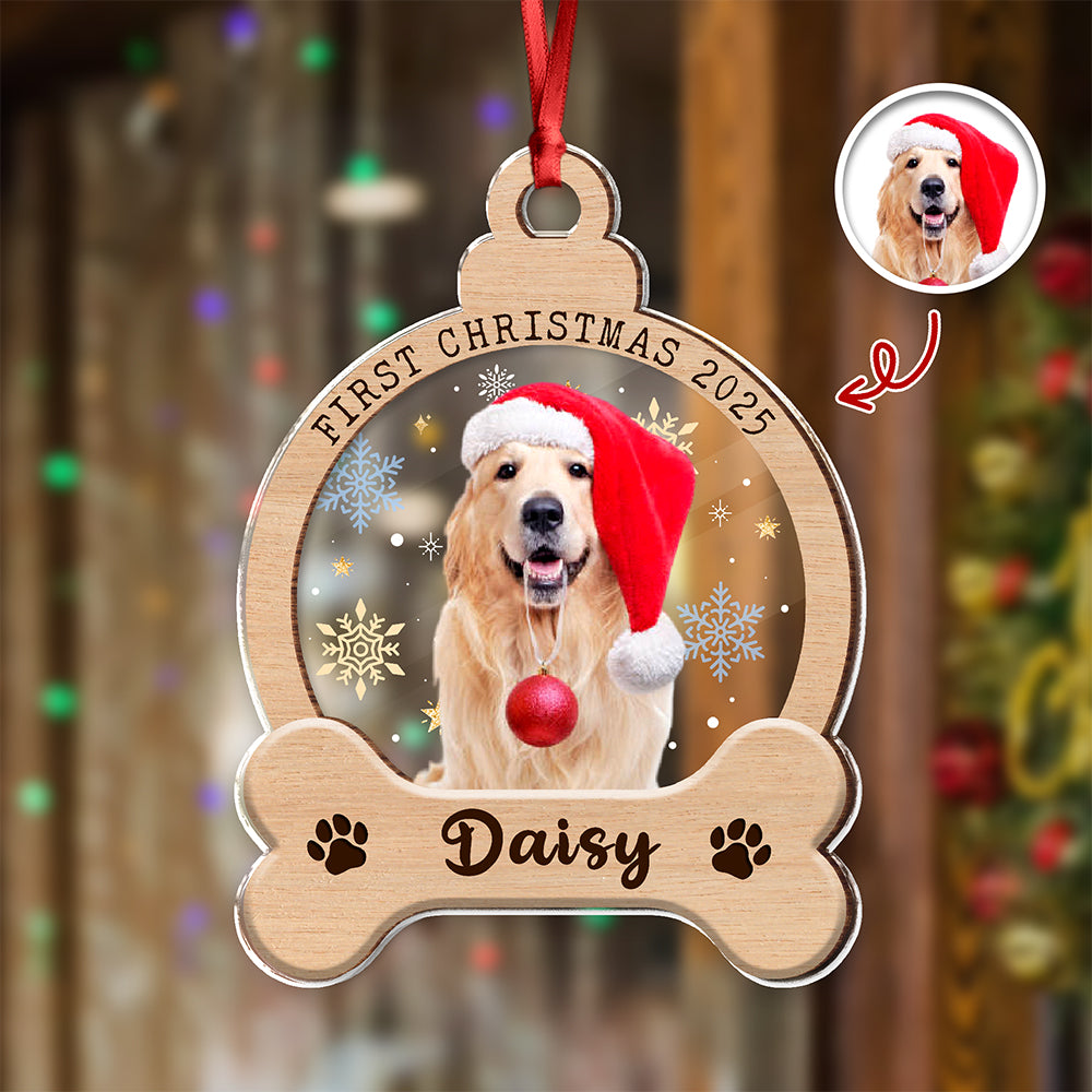 Custom Photo Dog First Christmas Wood And Acrylic Ornament HA75 897042