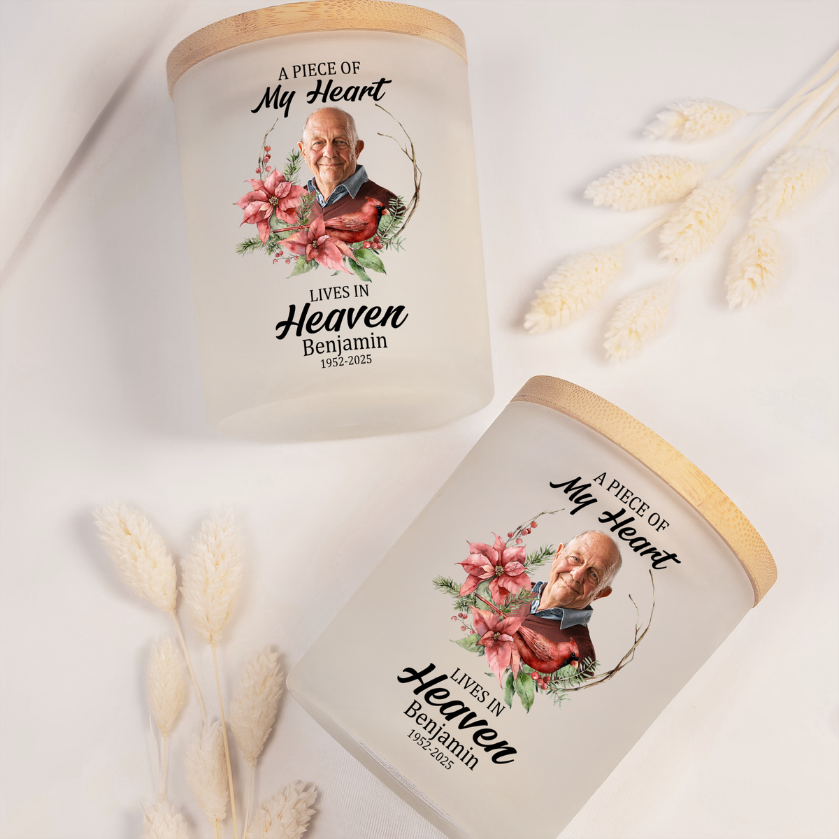 Custom Photo Dad Mom In Heaven Memorial Glass Jar With LED Candle LM32 893495