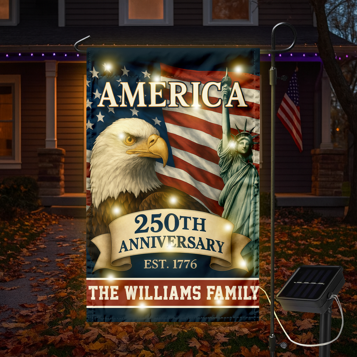 Custom Family Name Celebrate America 250th Anniversary LED Garden Flag Patriotic Gifts CH07 899152