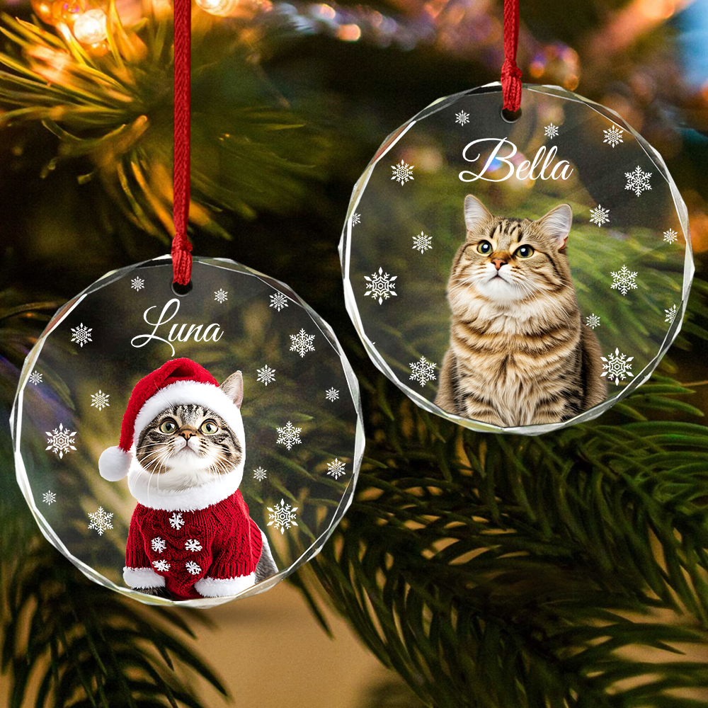 Custom Photo Cat Glass Ornament For Christmas HA75 897240
